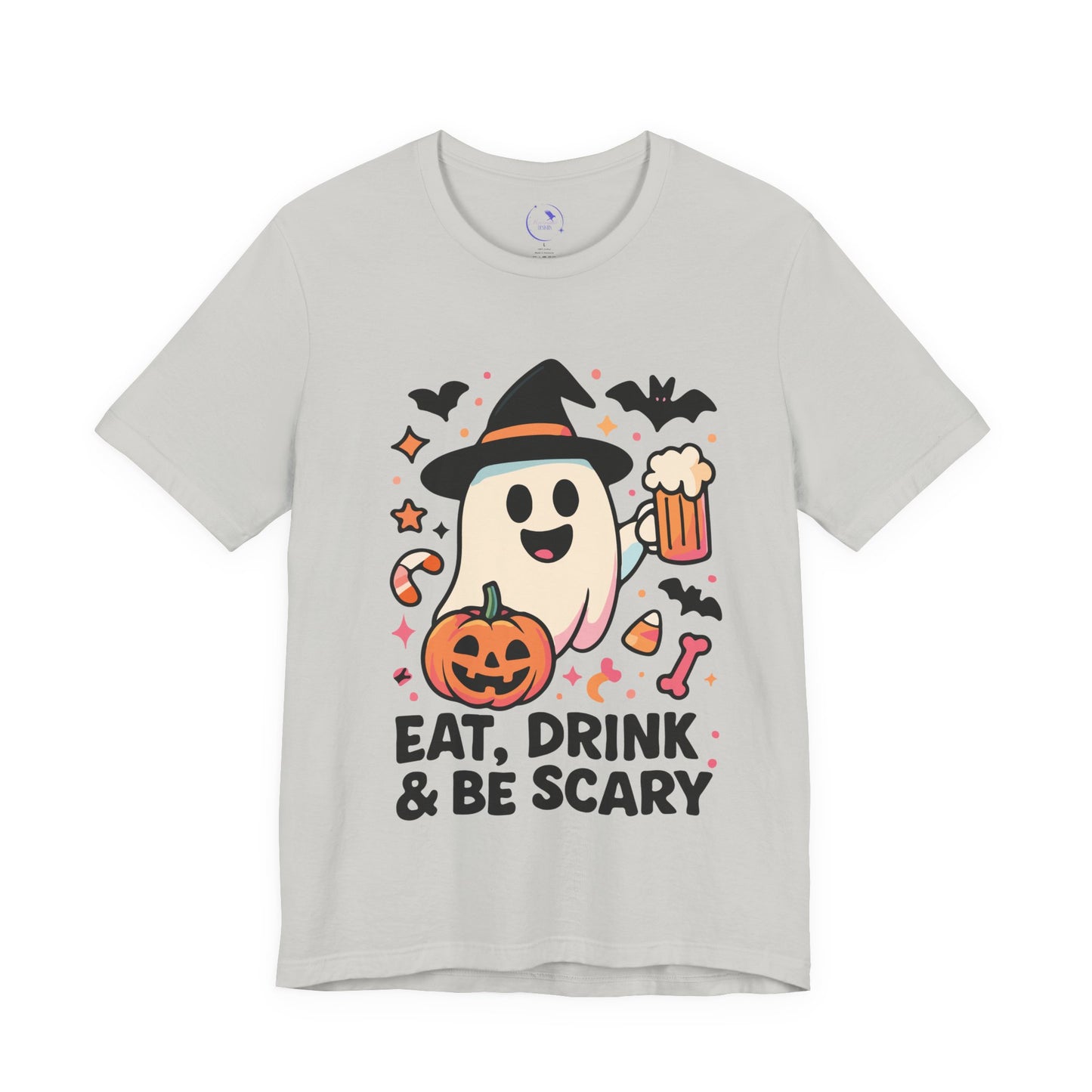 'Eat, Drink and Be Scary' Ghost Vibing Unisex T-Shirt - Funny Halloween Cute Apparel