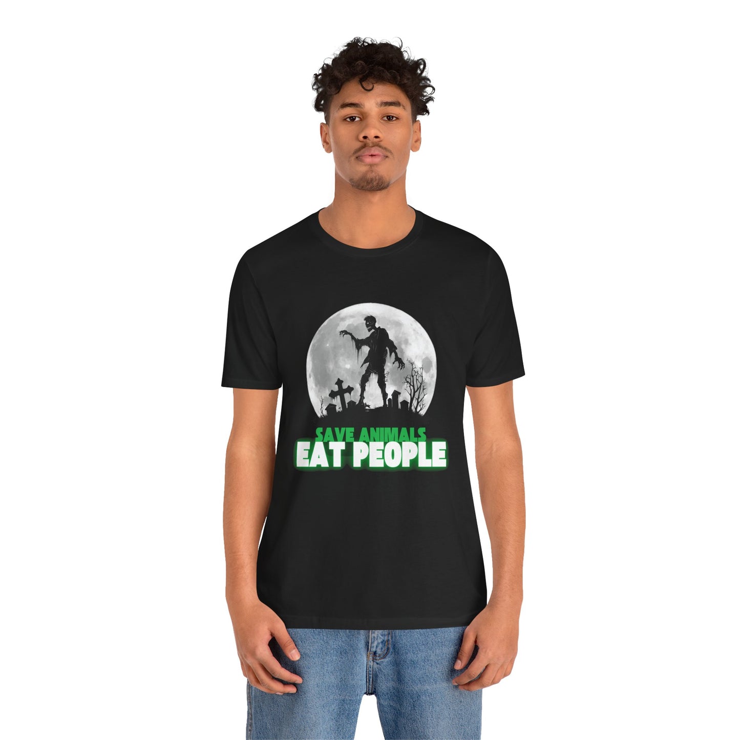 'Save Animals, Eat People' Funny - Unisex Jersey Short Sleeve T-Shirt