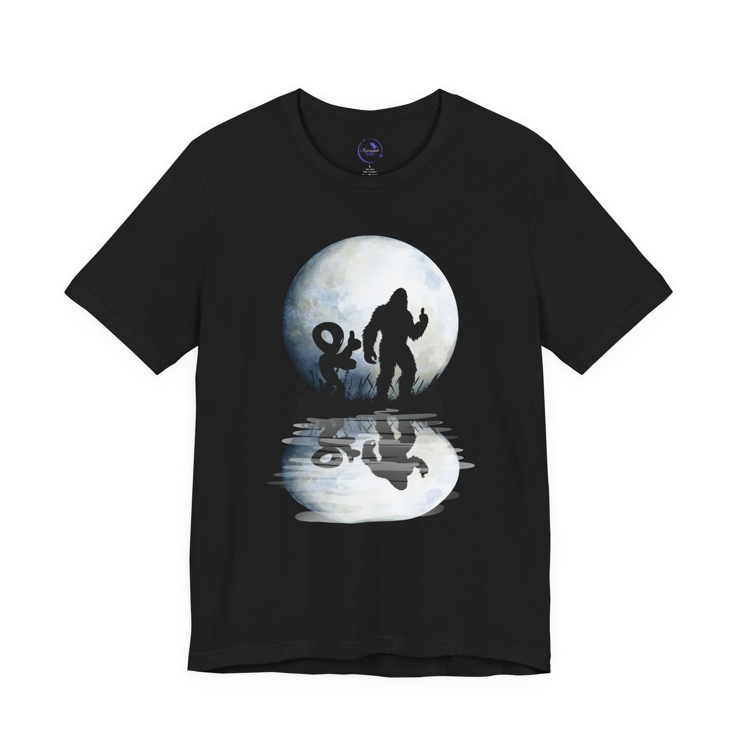 Mysterious Bigfoot Alien Moonlight Tee - Unisex Jersey Short Sleeve T-Shirt, Bigfoot Shirt, Camping Apparel, Outdoor T-Shirt, Gift for Nature Lovers