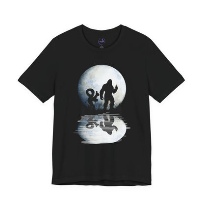 Mysterious Bigfoot Alien Moonlight Tee - Unisex Jersey Short Sleeve T-Shirt, Bigfoot Shirt, Camping Apparel, Outdoor T-Shirt, Gift for Nature Lovers