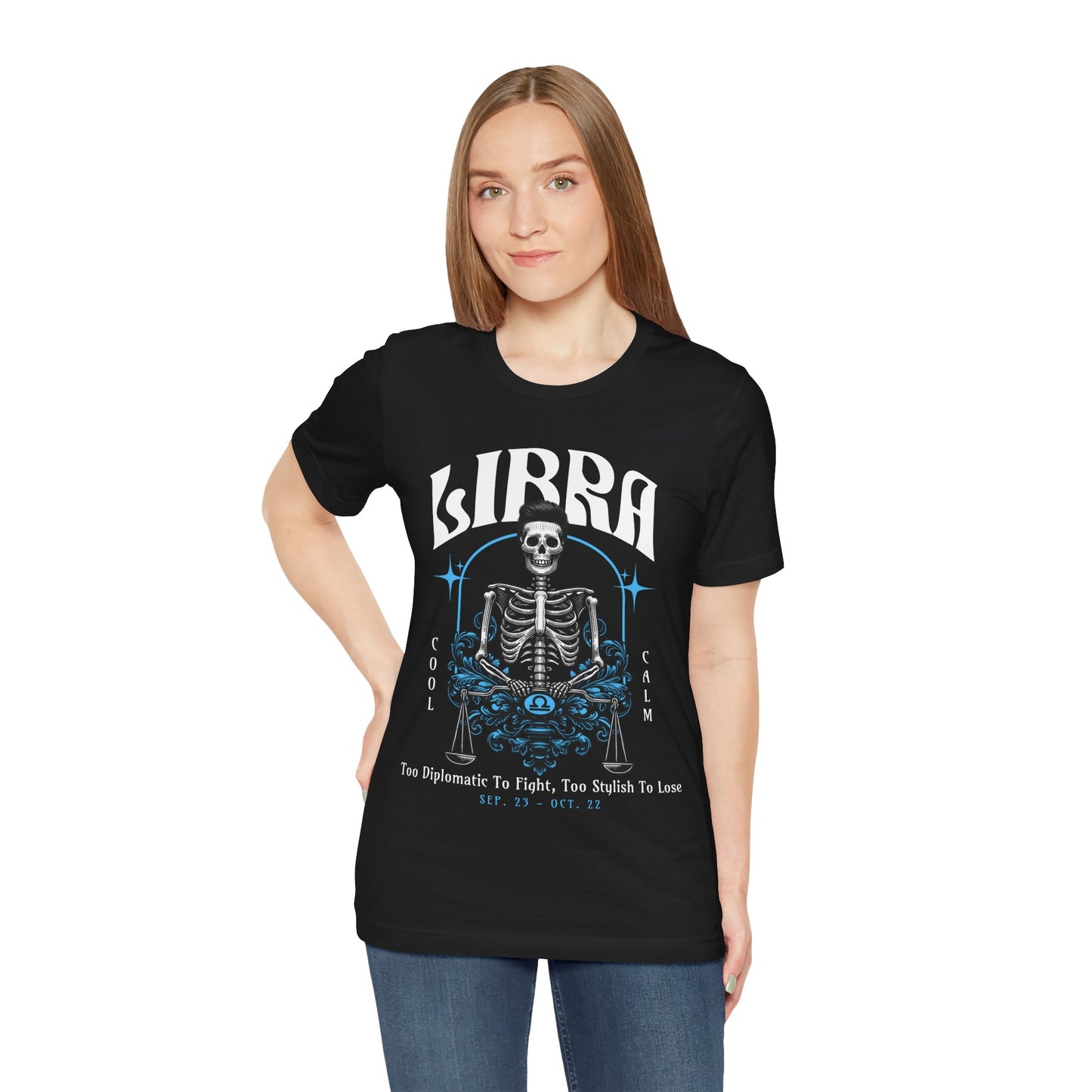 Libra Skeleton Unisex Short Sleeve Tee - Astrology Shirt and Zodiac Gift
