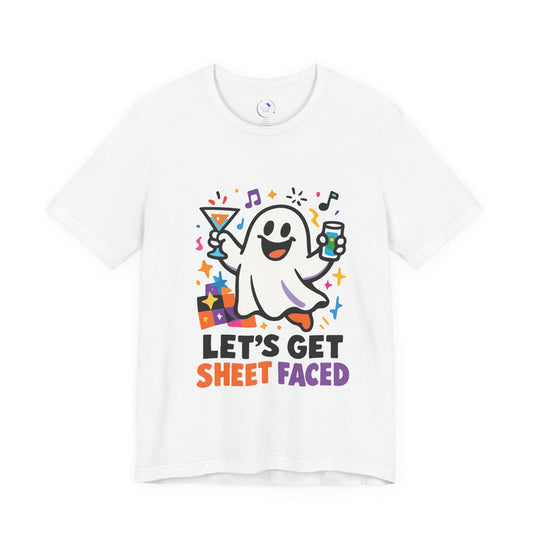 'Let's Get Sheet Faced' Ghost Vibing Unisex T-Shirt - Funny Halloween Cute Apparel