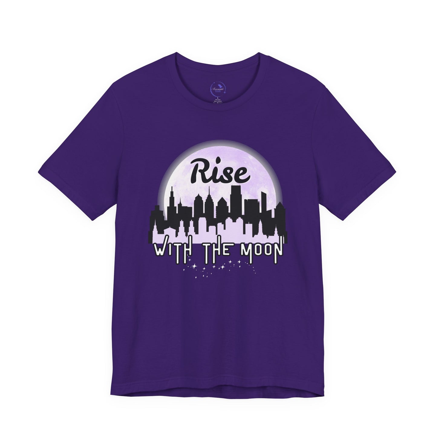 Rise with the Moon Unisex Tee, City Skyline Graphic Tee, Night Lovers T-Shirt, Gift for Dreamers, Casual Wear, Moon Phase Shirt