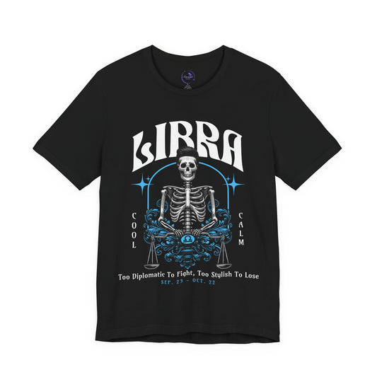 Libra Skeleton Unisex Short Sleeve Tee - Astrology Shirt and Zodiac Gift