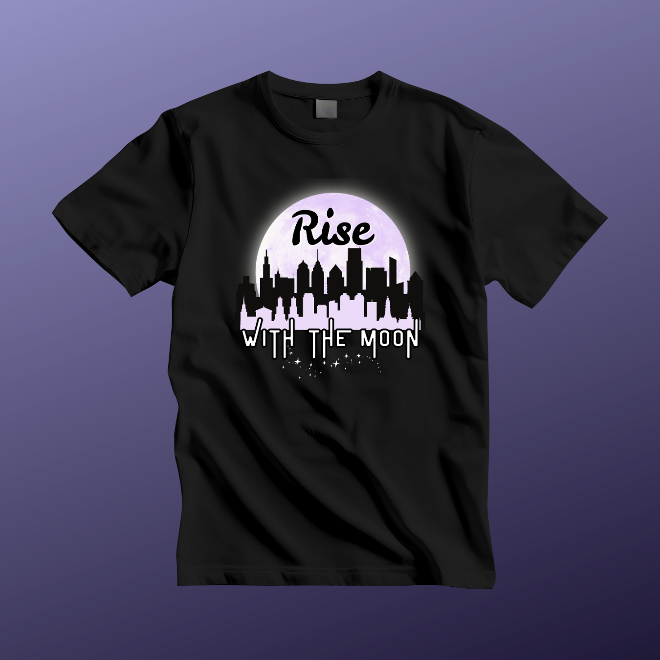 Rise with the Moon Unisex Tee, City Skyline Graphic Tee, Night Lovers T-Shirt, Gift for Dreamers, Casual Wear, Moon Phase Shirt