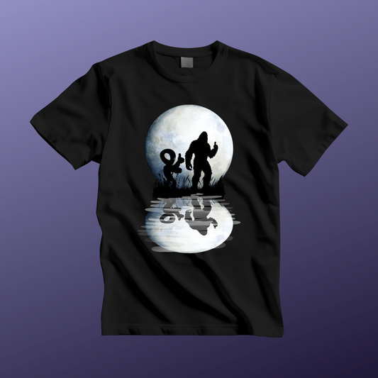 Mysterious Bigfoot Alien Moonlight Tee - Unisex Jersey Short Sleeve T-Shirt, Bigfoot Shirt, Camping Apparel, Outdoor T-Shirt, Gift for Nature Lovers