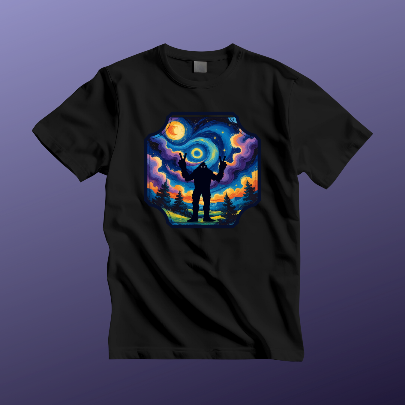Bigfoot "The Starry Night" Short Sleeve Tee | Unisex Astral Shirt, Space Lover Gift, Galaxy Tee, Men's / Women's Graphic Tee, Unique Astronomy Apparel
