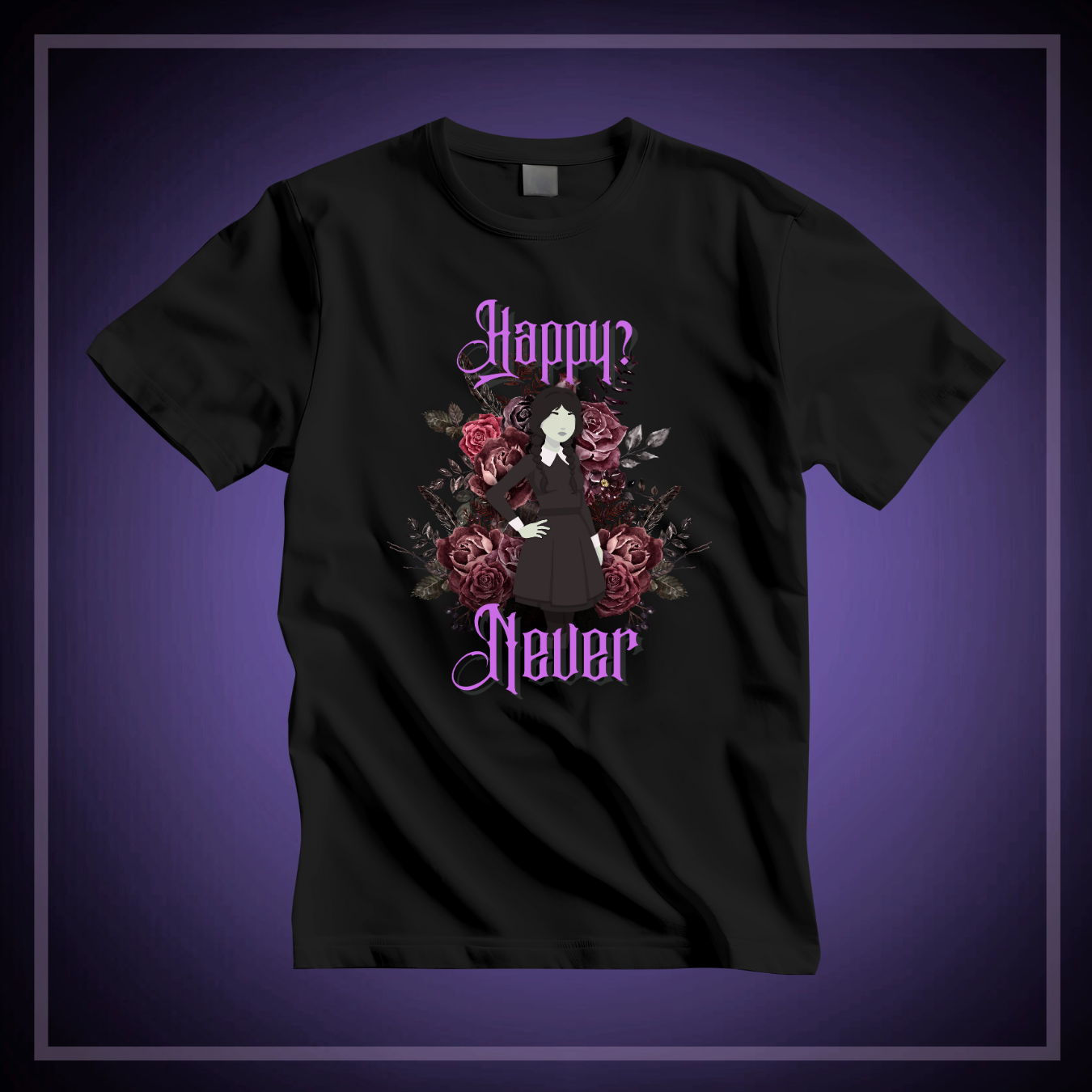 'Happy? Never' Wednesday - Unisex Jersey T-Shirt | Ravensmile Designs