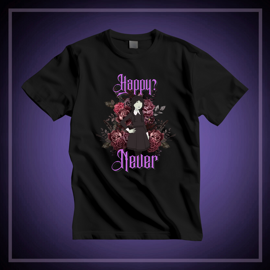 'Happy? Never' Wednesday - Unisex Jersey T-Shirt | Ravensmile Designs