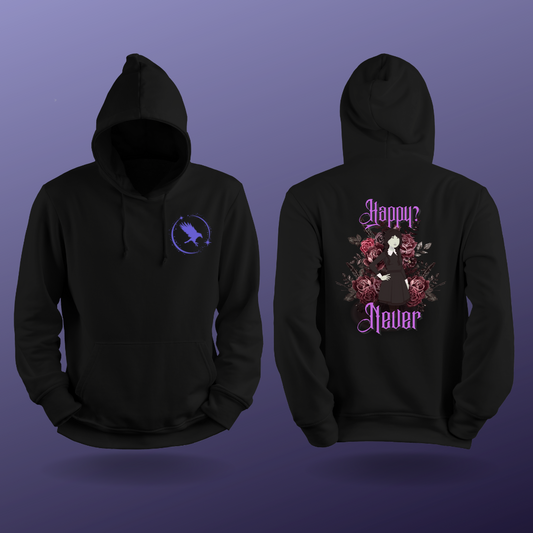 "Happy? Never" Unisex Heavy Blend Hooded Sweatshirt