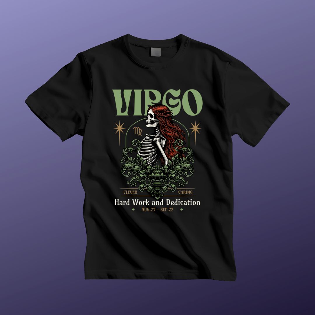 Virgo Skeleton Unisex Short Sleeve Tee - Astrology Shirt and Zodiac Gift