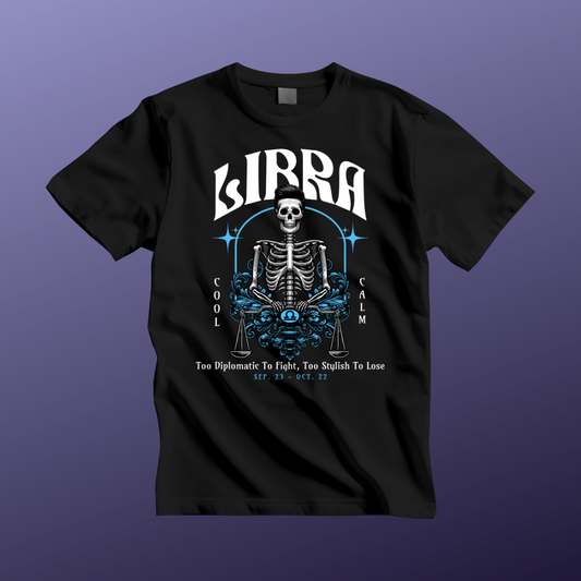 Libra Skeleton Unisex Short Sleeve Tee - Astrology Shirt and Zodiac Gift