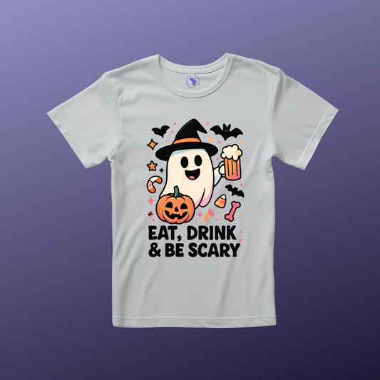 'Eat, Drink and Be Scary' Ghost Vibing Unisex T-Shirt - Funny Halloween Cute Apparel