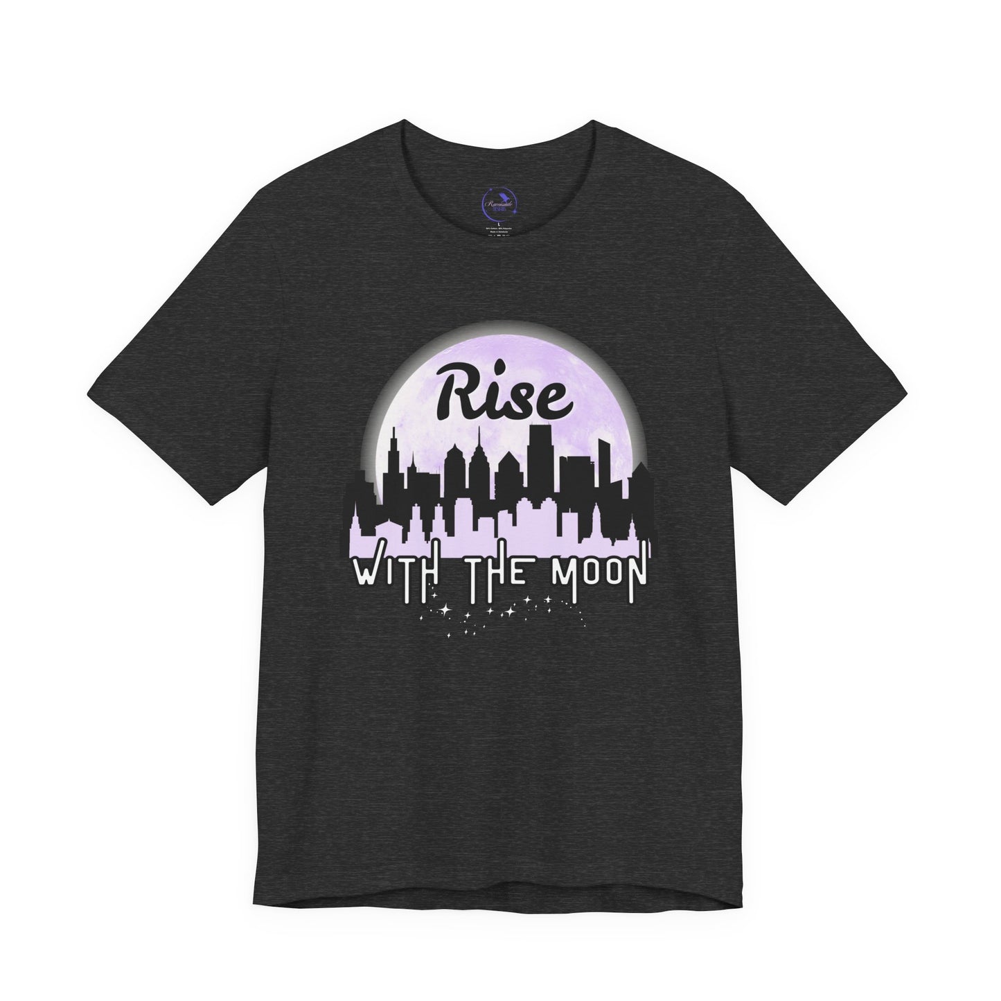 Rise with the Moon Unisex Tee, City Skyline Graphic Tee, Night Lovers T-Shirt, Gift for Dreamers, Casual Wear, Moon Phase Shirt