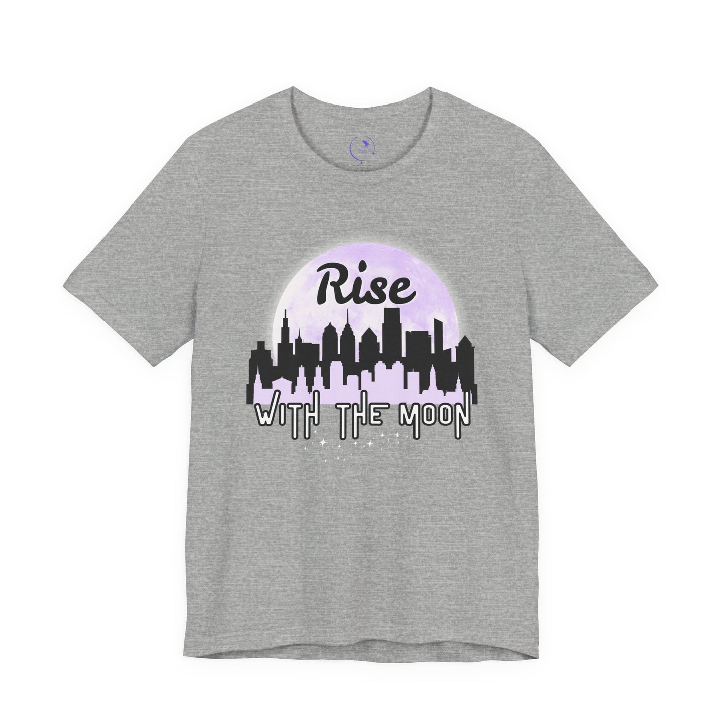 Rise with the Moon Unisex Tee, City Skyline Graphic Tee, Night Lovers T-Shirt, Gift for Dreamers, Casual Wear, Moon Phase Shirt