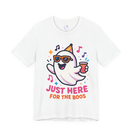 'Just Here For The Boos' Ghost Vibing Unisex T-Shirt - Funny Halloween Cute Apparel