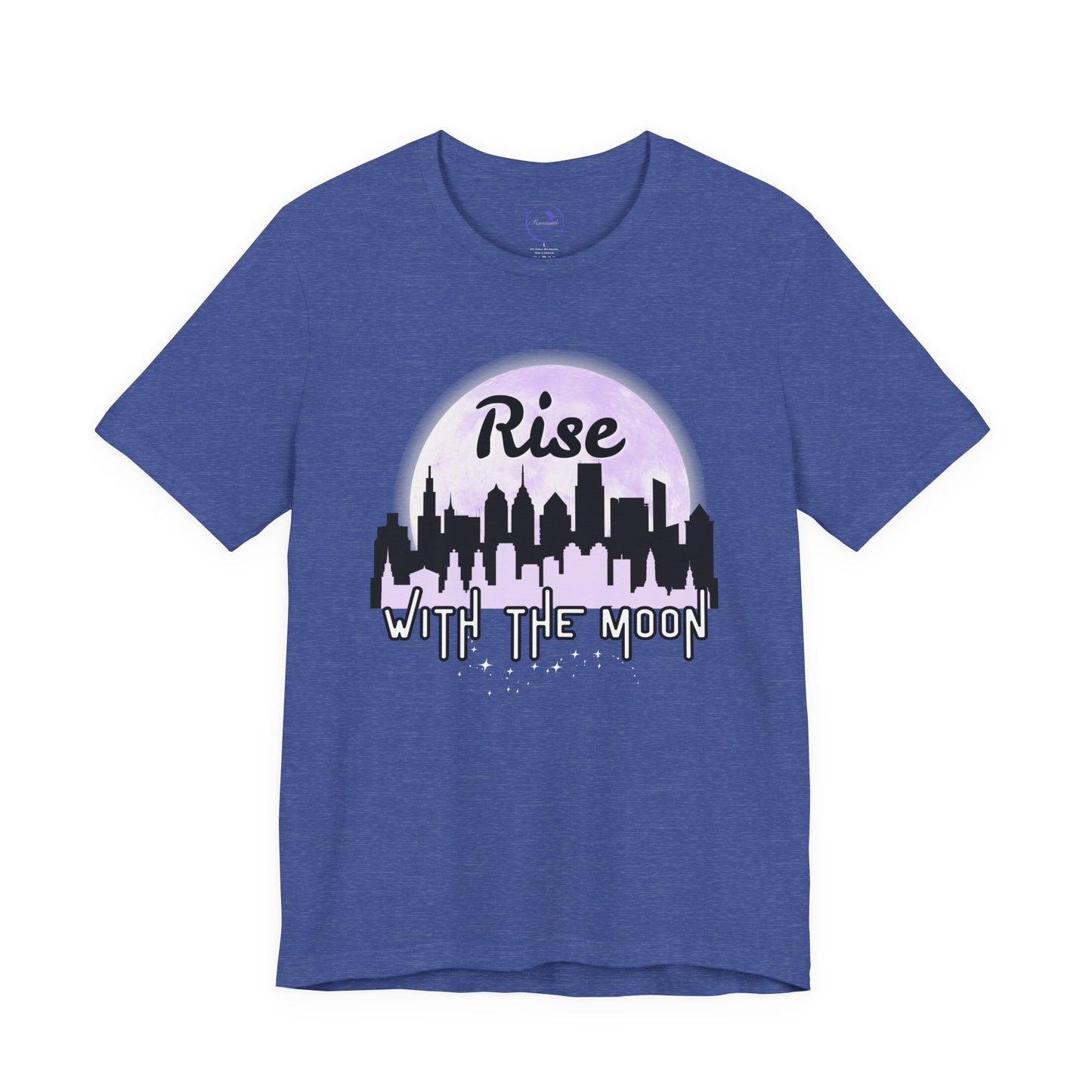 Rise with the Moon Unisex Tee, City Skyline Graphic Tee, Night Lovers T-Shirt, Gift for Dreamers, Casual Wear, Moon Phase Shirt