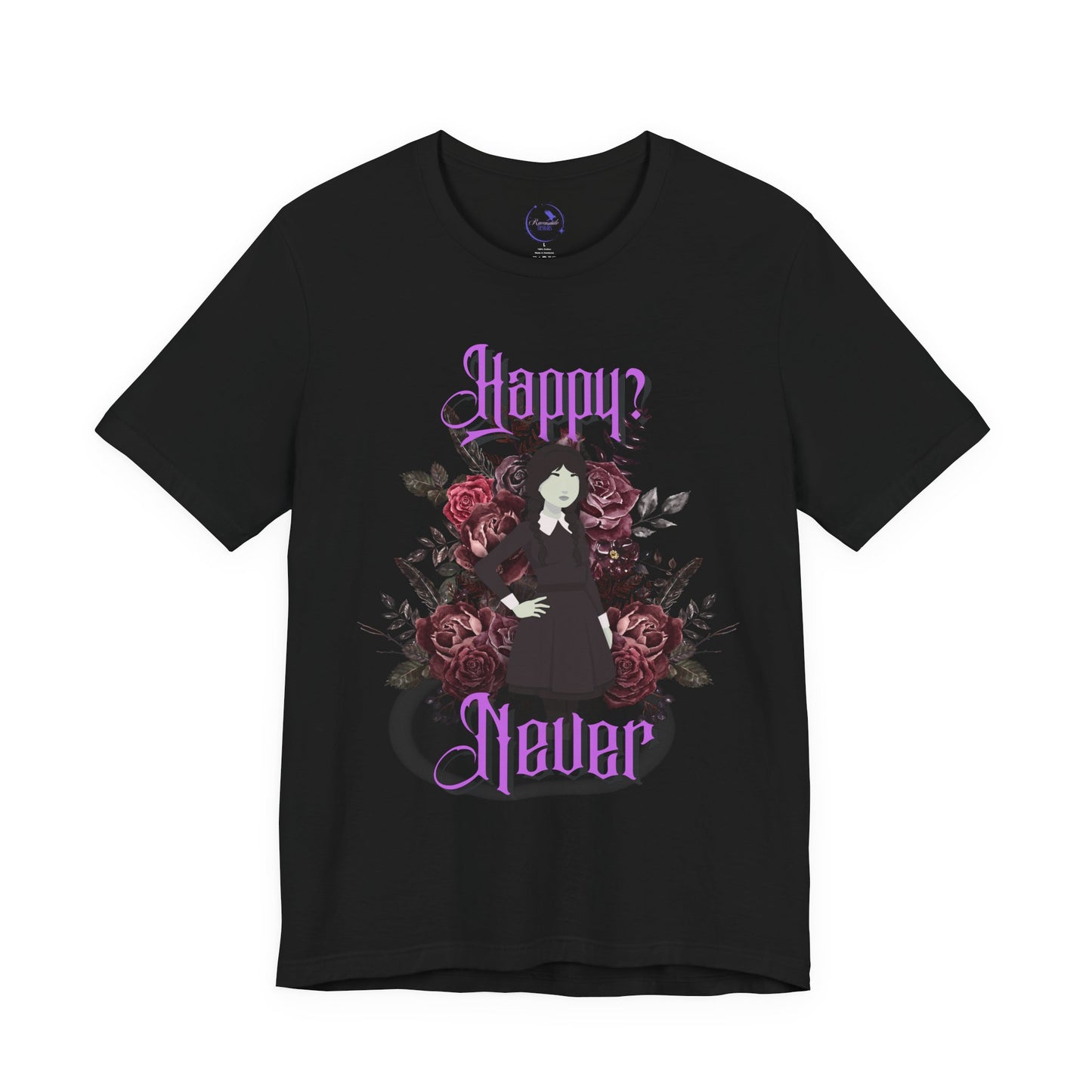 'Happy? Never' Wednesday - Unisex Jersey T-Shirt | Ravensmile Designs
