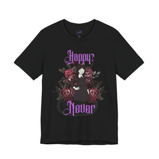 'Happy? Never' Wednesday - Unisex Jersey T-Shirt | Ravensmile Designs