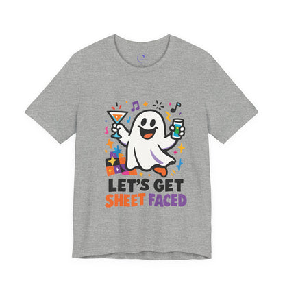 'Let's Get Sheet Faced' Ghost Vibing Unisex T-Shirt - Funny Halloween Cute Apparel