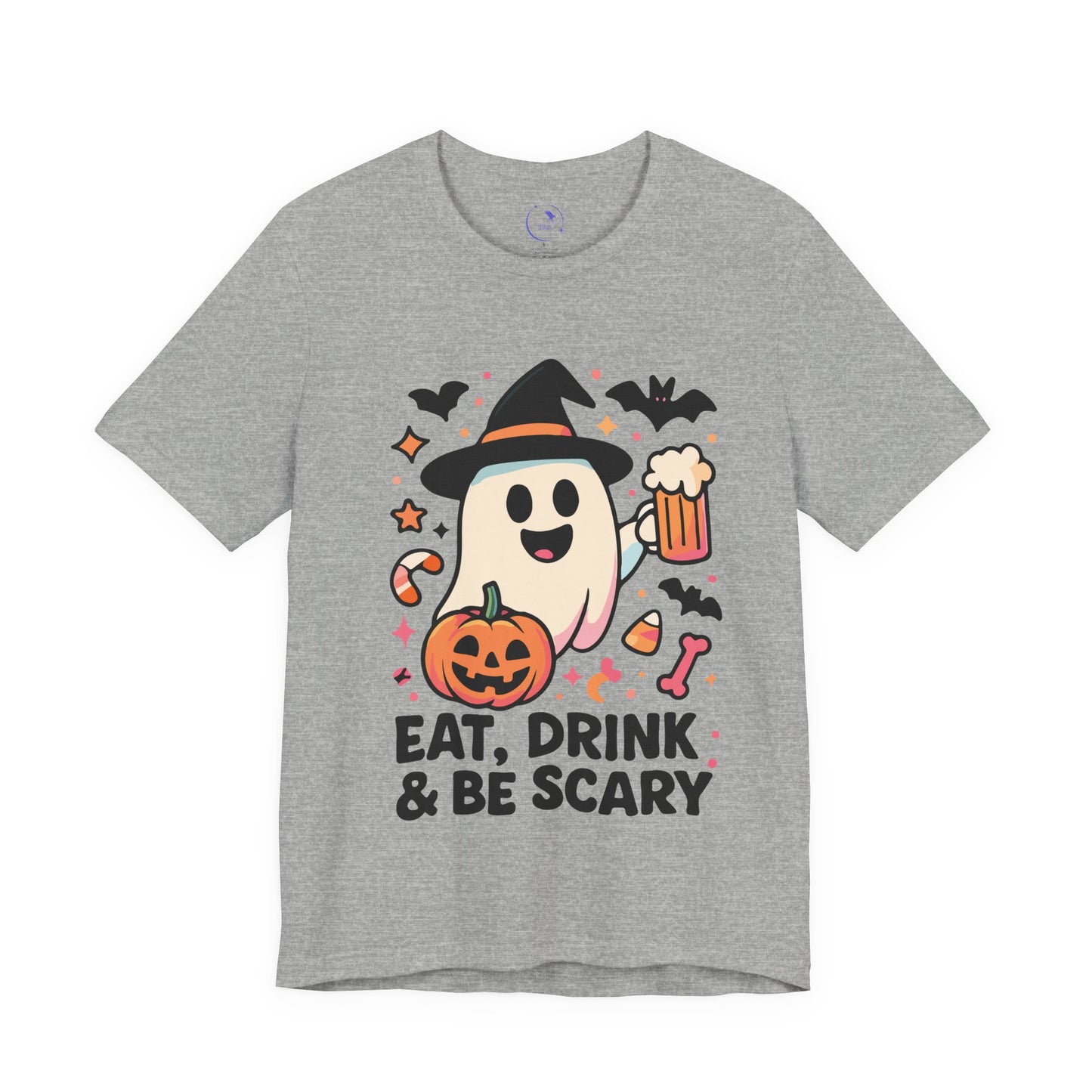 'Eat, Drink and Be Scary' Ghost Vibing Unisex T-Shirt - Funny Halloween Cute Apparel