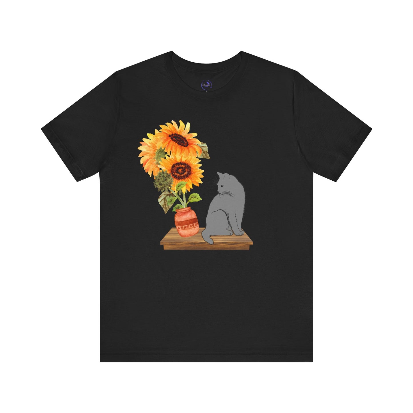 Black Cat and Sunflower Tee, Casual Floral T-Shirt, Gift for Cat Lovers, Summer Style, Cute Outfit