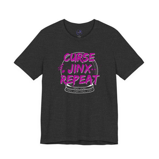 Curse Jinx Repeat Tee - Unisex Jersey T-Shirt, Casual Wear, Perfect for Halloween, Gamer Gift, Birthday Gift